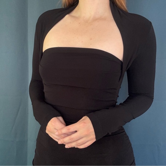 Vintage 90s Moda International Ruched Square Neck Bodycon Dress - Picture 3 of 4